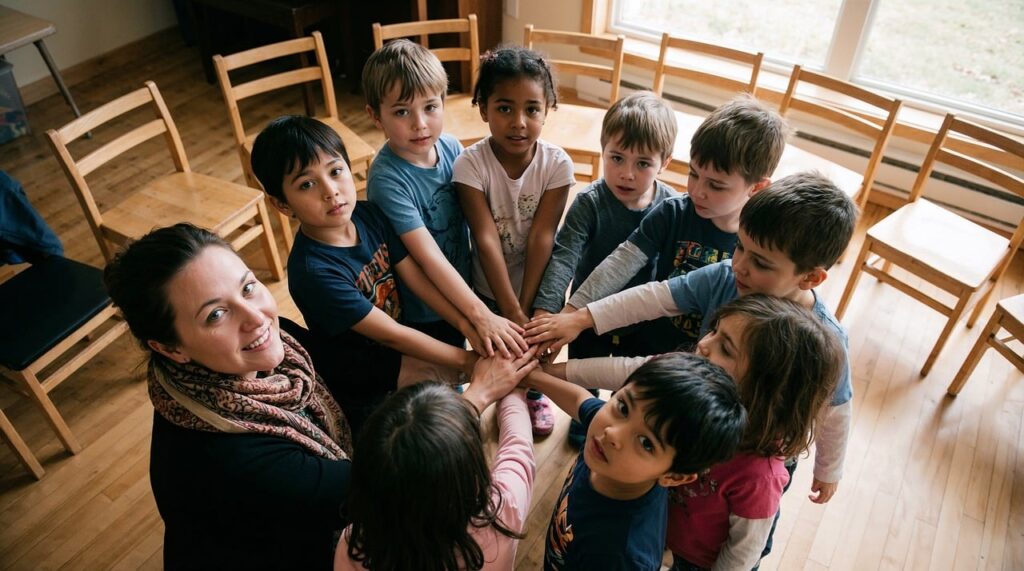 Grupo de niños aprendiendo sobre participación ciudadana